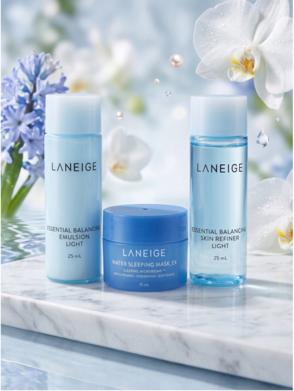 Laneige Travel Skincare Set 3pc Emulsion Skin Refiner Water Sleeping Mask New